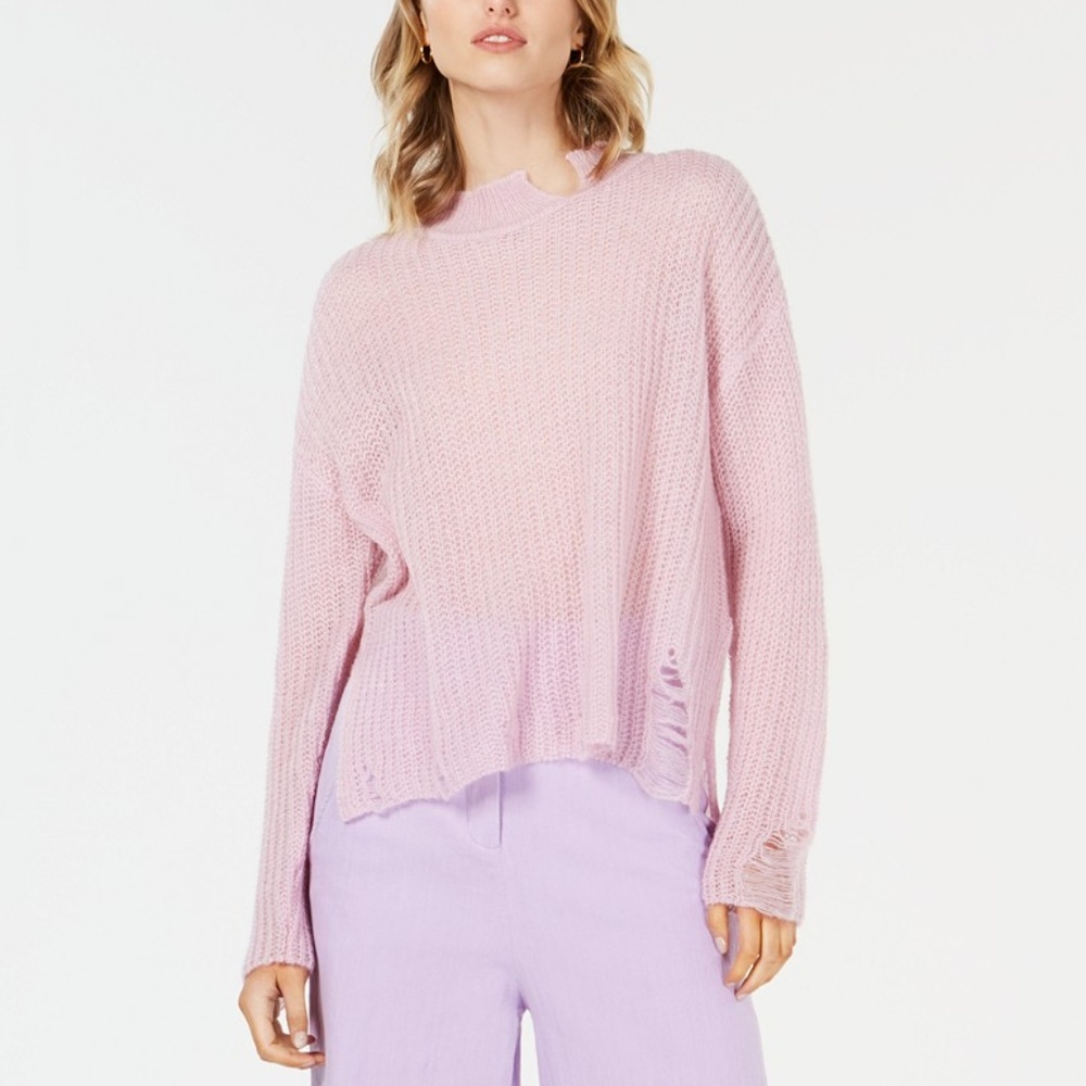 J.O.A. Pink Thin Sweater Destructed Distressed Top